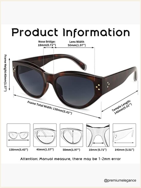Retro Cat Eye Sunglasses UV400 Protection Vintage Trendy Thick Frame main image 6